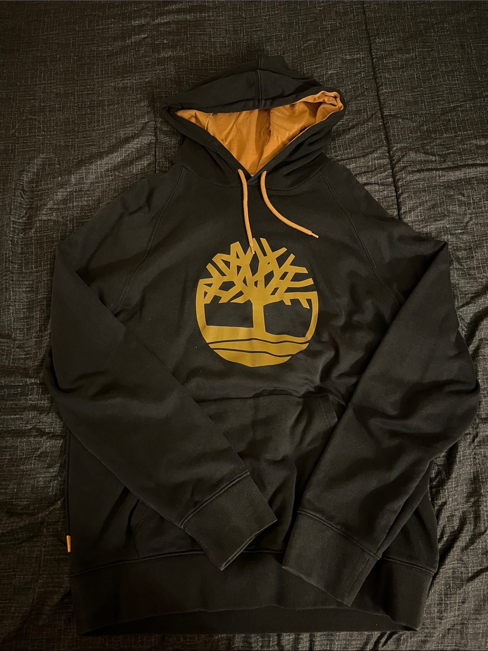 Timberland Black Hoodie with Yellow Logo and Lined Hood